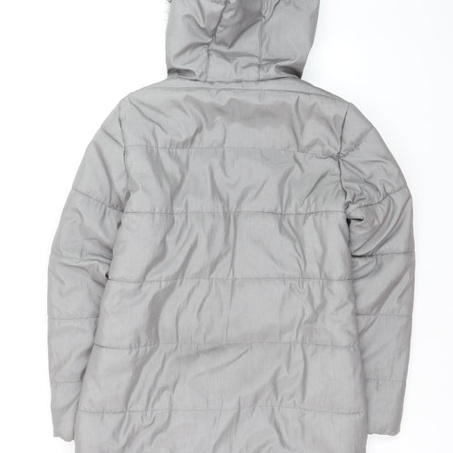 Marks and Spencer Women's Grey Faux Fur Trim Hooded Long Puffer Coat Size 10