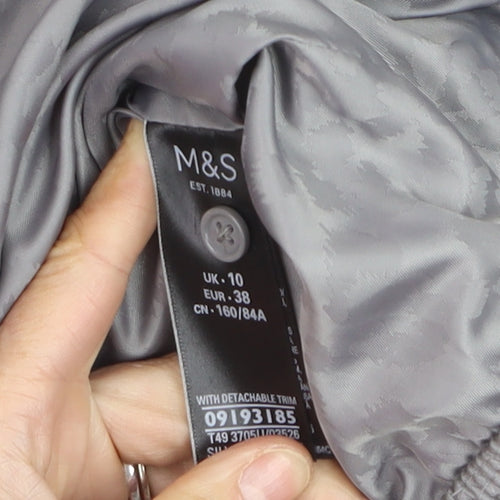 Marks and Spencer Women's Grey Faux Fur Trim Hooded Long Puffer Coat Size 10