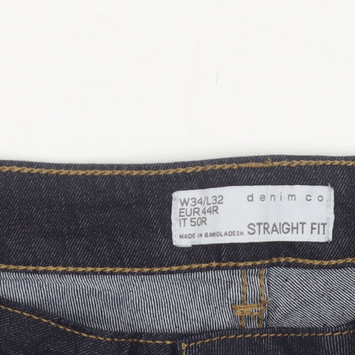Denim Co Men's Blue Straight Fit Jeans W34 L32 Cotton Blend