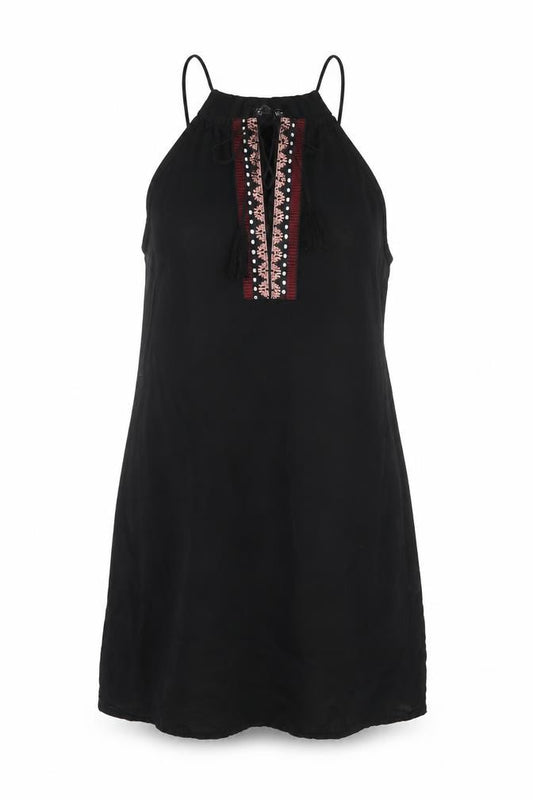 Front view of ESMARA Women Black Embroidered Halter Shift Dress, size 10