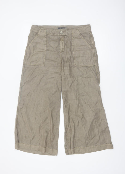 Level 99 Women’s Beige Linen Blend Wide-Leg Cropped Trousers Size 12
