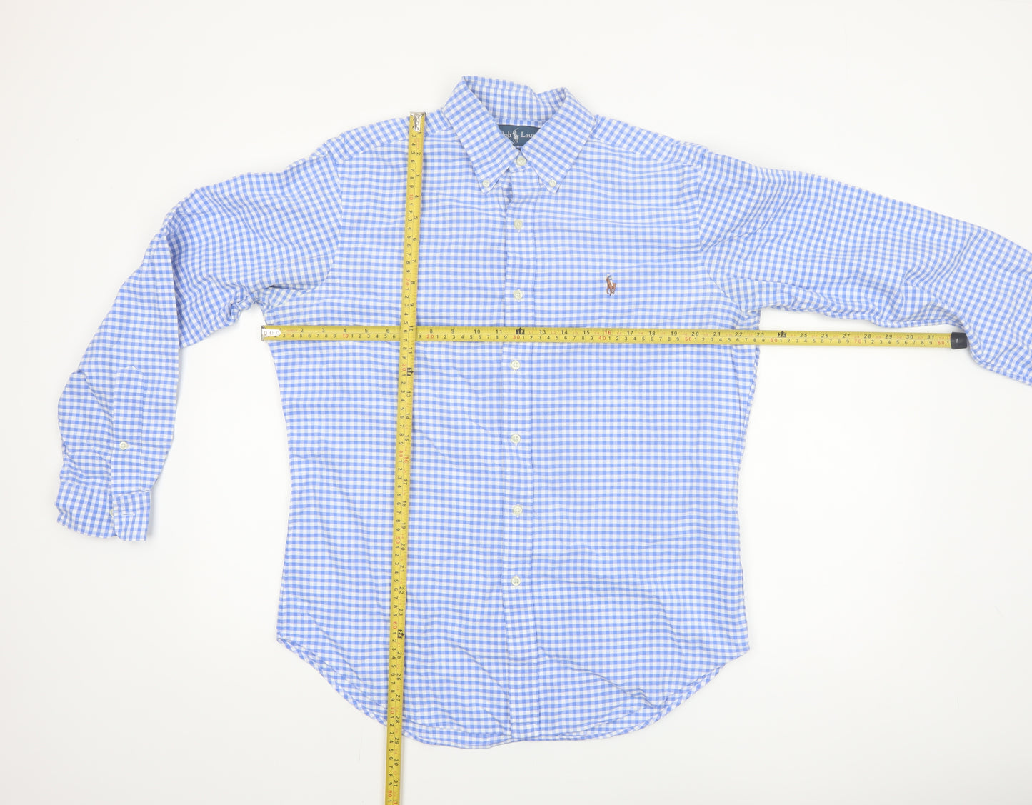 Ralph Lauren Men's Blue Gingham Classic Fit Cotton Button-Up Shirt Size M
