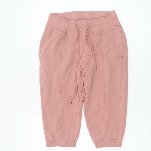Crivit Women Pink Sweat Shorts M Cotton Stretch Drawstring Pockets
