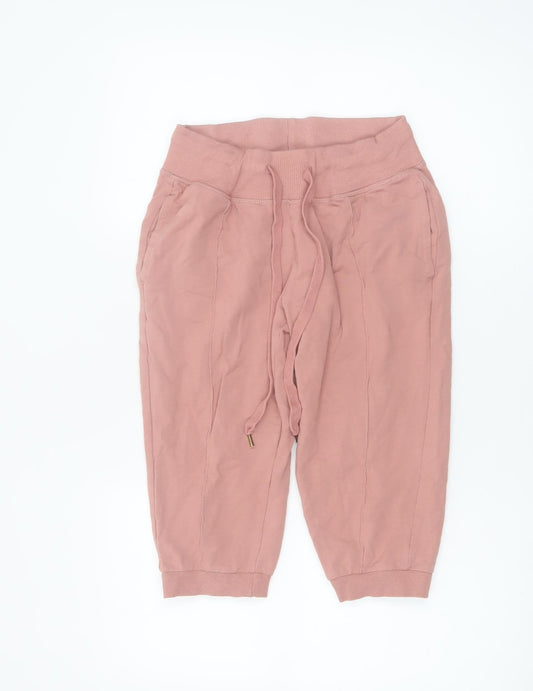 Crivit Women Pink Sweat Shorts M Cotton Stretch Drawstring Pockets
