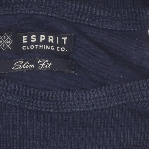 Esprit Mens Blue Slim Fit Long Sleeve Cotton Casual Top M