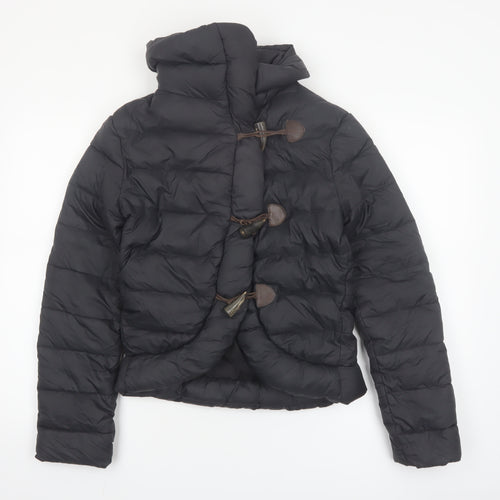 AllSaints Womens Black Puffer Jacket UK 6 Short Down Toggle Winter Coat