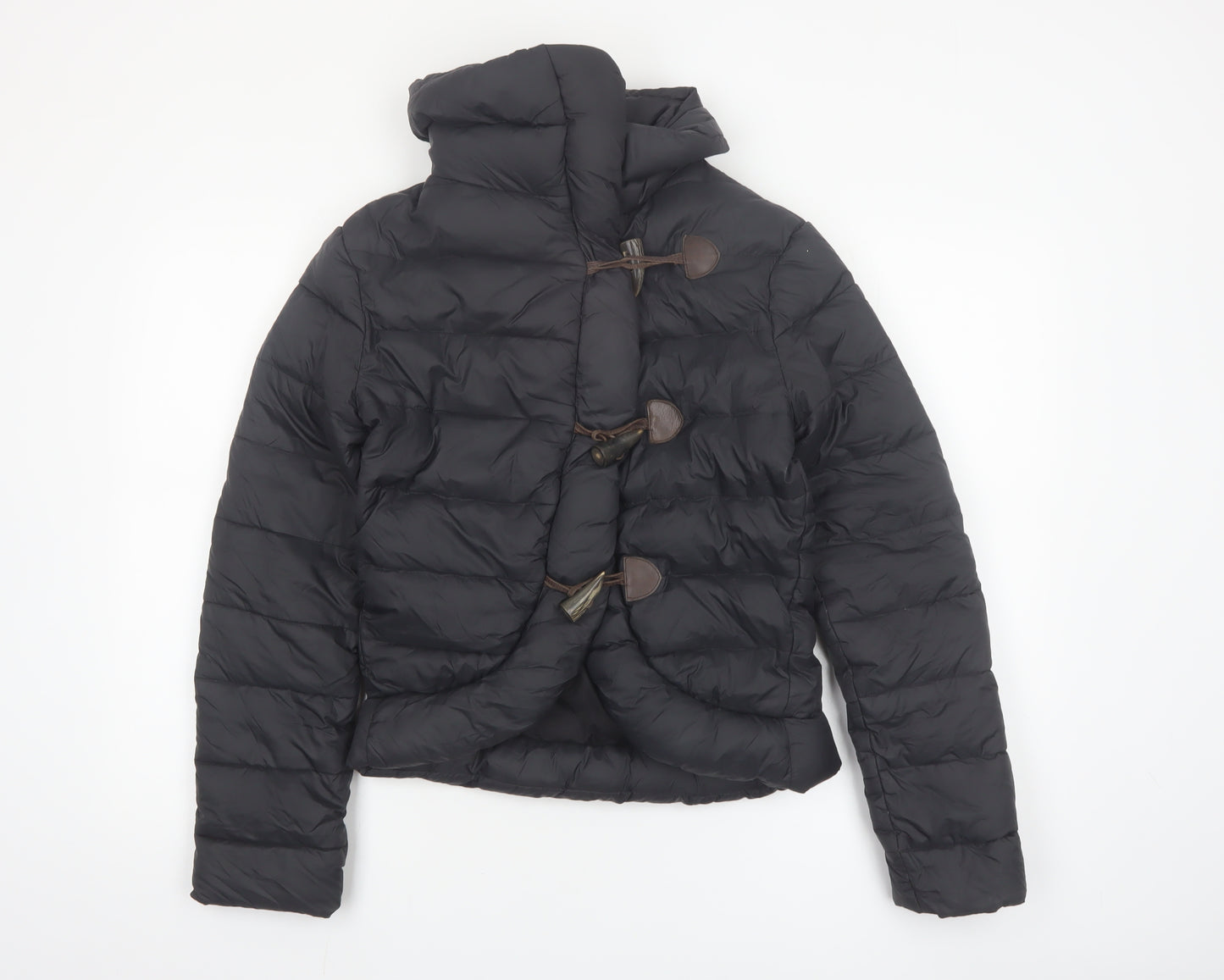 AllSaints Womens Black Puffer Jacket UK 6 Short Down Toggle Winter Coat