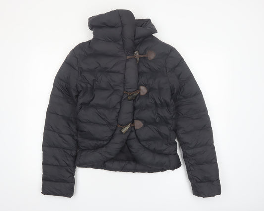 AllSaints Womens Black Puffer Jacket UK 6 Short Down Toggle Winter Coat