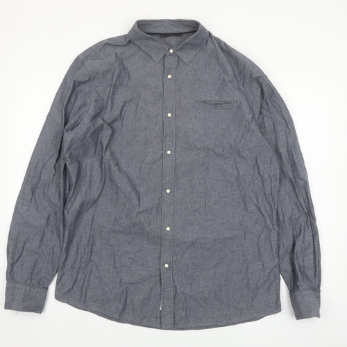 Livergy Men's Blue Cotton Long Sleeve Regular Fit Button-Up Shirt Size L