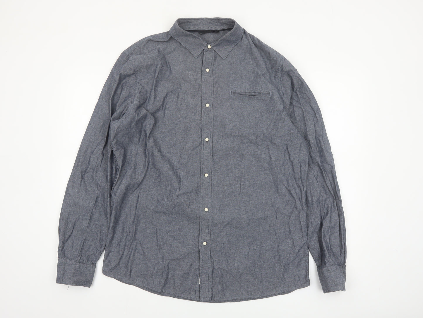 Livergy Men's Blue Cotton Long Sleeve Regular Fit Button-Up Shirt Size L