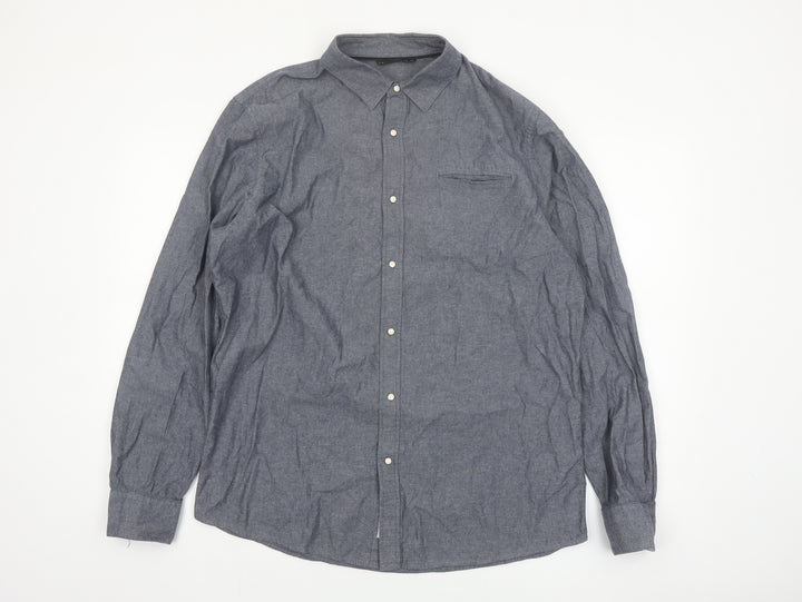 Livergy Men's Blue Cotton Long Sleeve Regular Fit Button-Up Shirt Size L