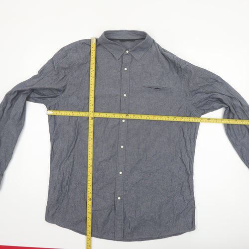 Livergy Men's Blue Cotton Long Sleeve Regular Fit Button-Up Shirt Size L