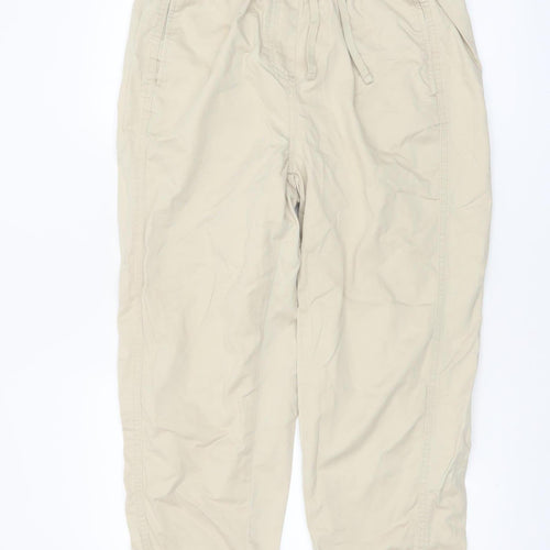 Dunnes Women Beige Cropped Cotton Trousers Size 12 Elastic Waist
