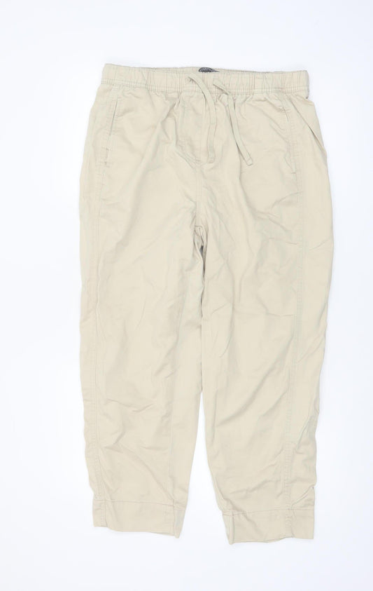 Dunnes Women Beige Cropped Cotton Trousers Size 12 Elastic Waist