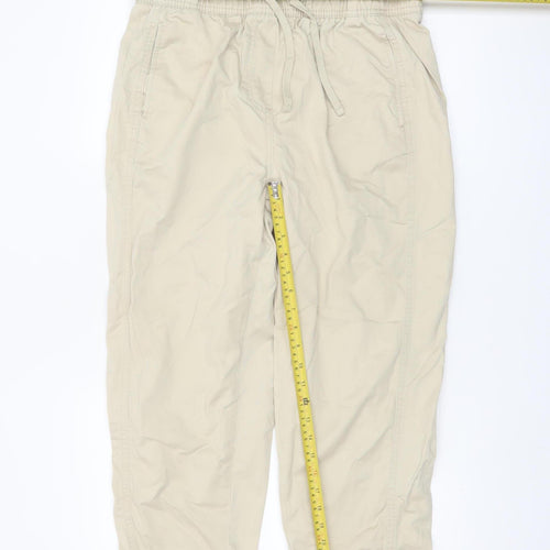 Dunnes Women Beige Cropped Cotton Trousers Size 12 Elastic Waist