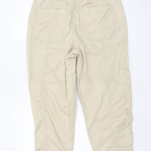 Dunnes Women Beige Cropped Cotton Trousers Size 12 Elastic Waist