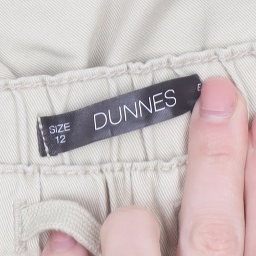 Dunnes Women Beige Cropped Cotton Trousers Size 12 Elastic Waist