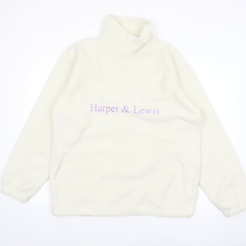 Harper & Lewis Mens Ivory Fleece 1/4 Zip Sweatshirt M Regular Fit