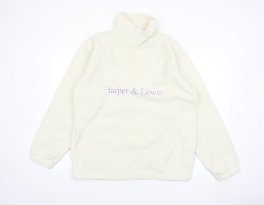 Harper & Lewis Mens Ivory Fleece 1/4 Zip Sweatshirt M Regular Fit