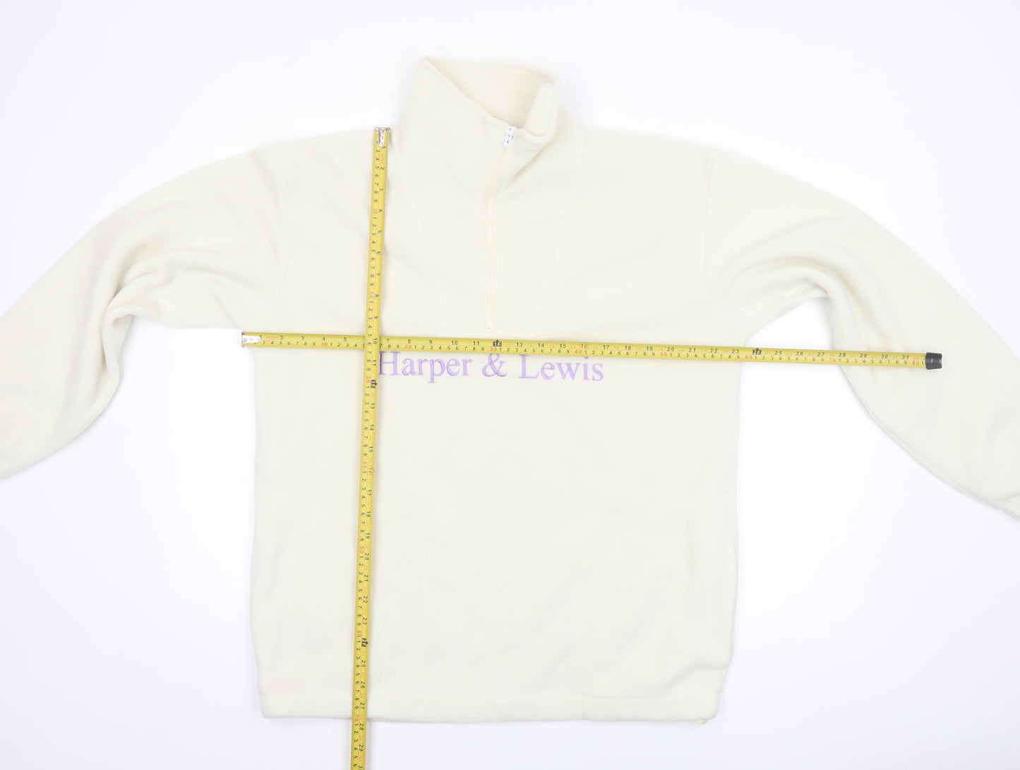 Harper & Lewis Mens Ivory Fleece 1/4 Zip Sweatshirt M Regular Fit