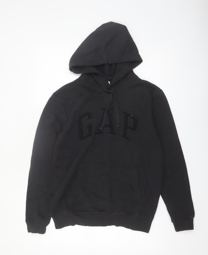 GAP Men's Black Hoodie Small Pullover Fleece Cotton Blend Logo