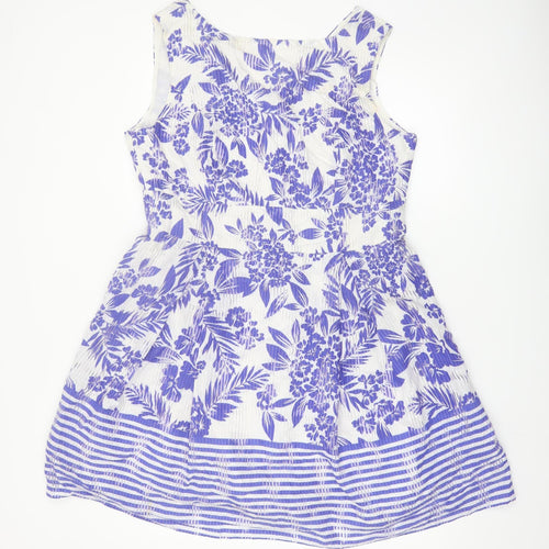 Gallery Womens Blue Floral Fit & Flare Sleeveless Knee Length Dress UK 18