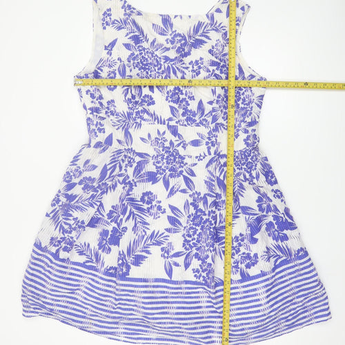 Gallery Womens Blue Floral Fit & Flare Sleeveless Knee Length Dress UK 18