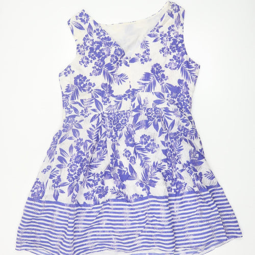 Gallery Womens Blue Floral Fit & Flare Sleeveless Knee Length Dress UK 18