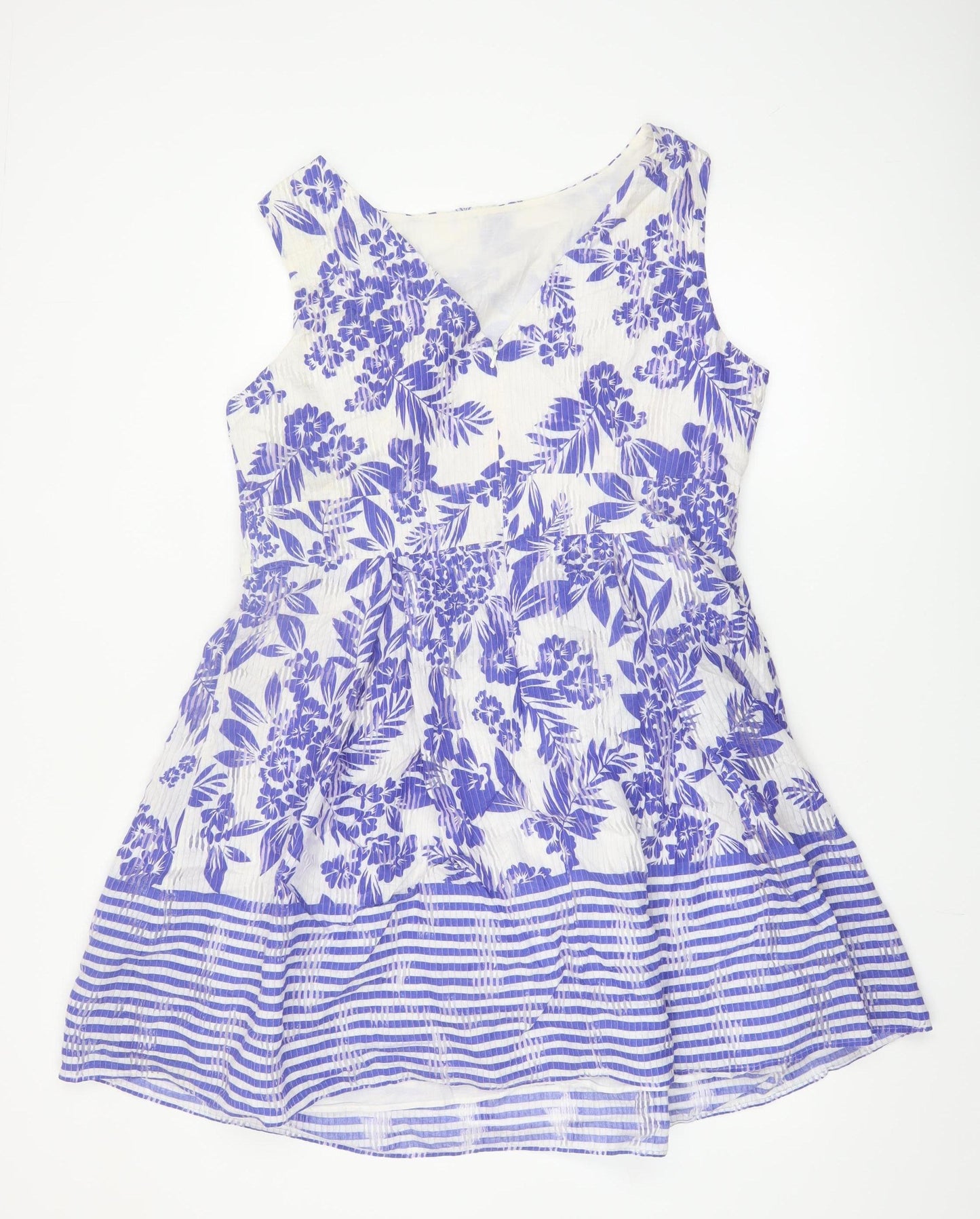 Gallery Womens Blue Floral Fit & Flare Sleeveless Knee Length Dress UK 18