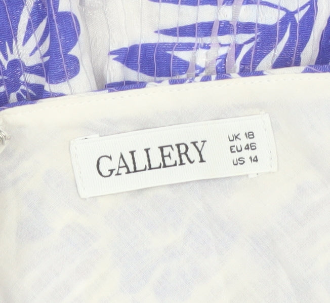 Gallery Womens Blue Floral Fit & Flare Sleeveless Knee Length Dress UK 18