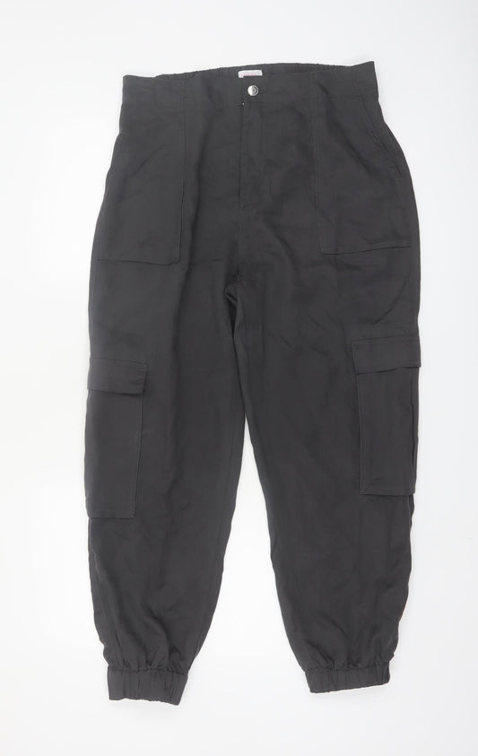 Savida Women Charcoal Cargo Trousers Size 14 Tencel Elastic Waist