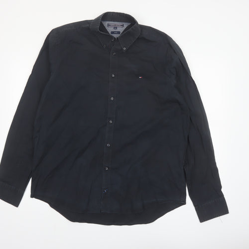 Tommy Hilfiger Men's Black 2XL Stretch Cotton Long Sleeve Button-Up Shirt