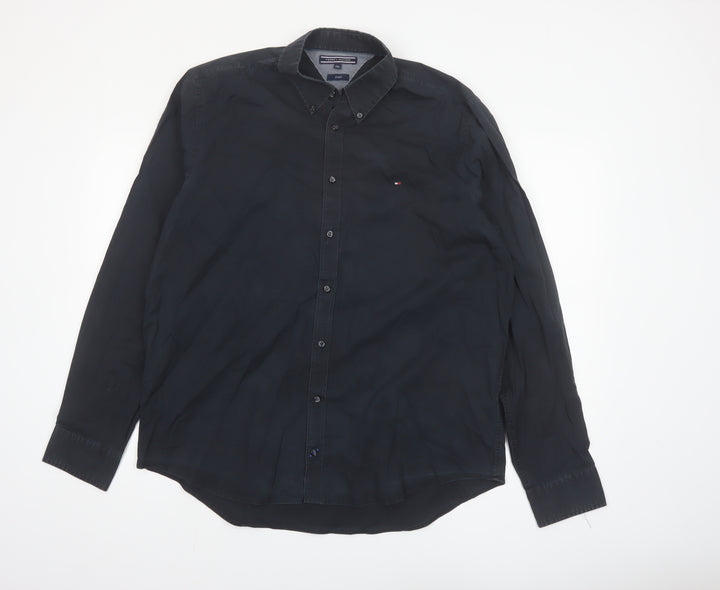 Tommy Hilfiger Men's Black 2XL Stretch Cotton Long Sleeve Button-Up Shirt
