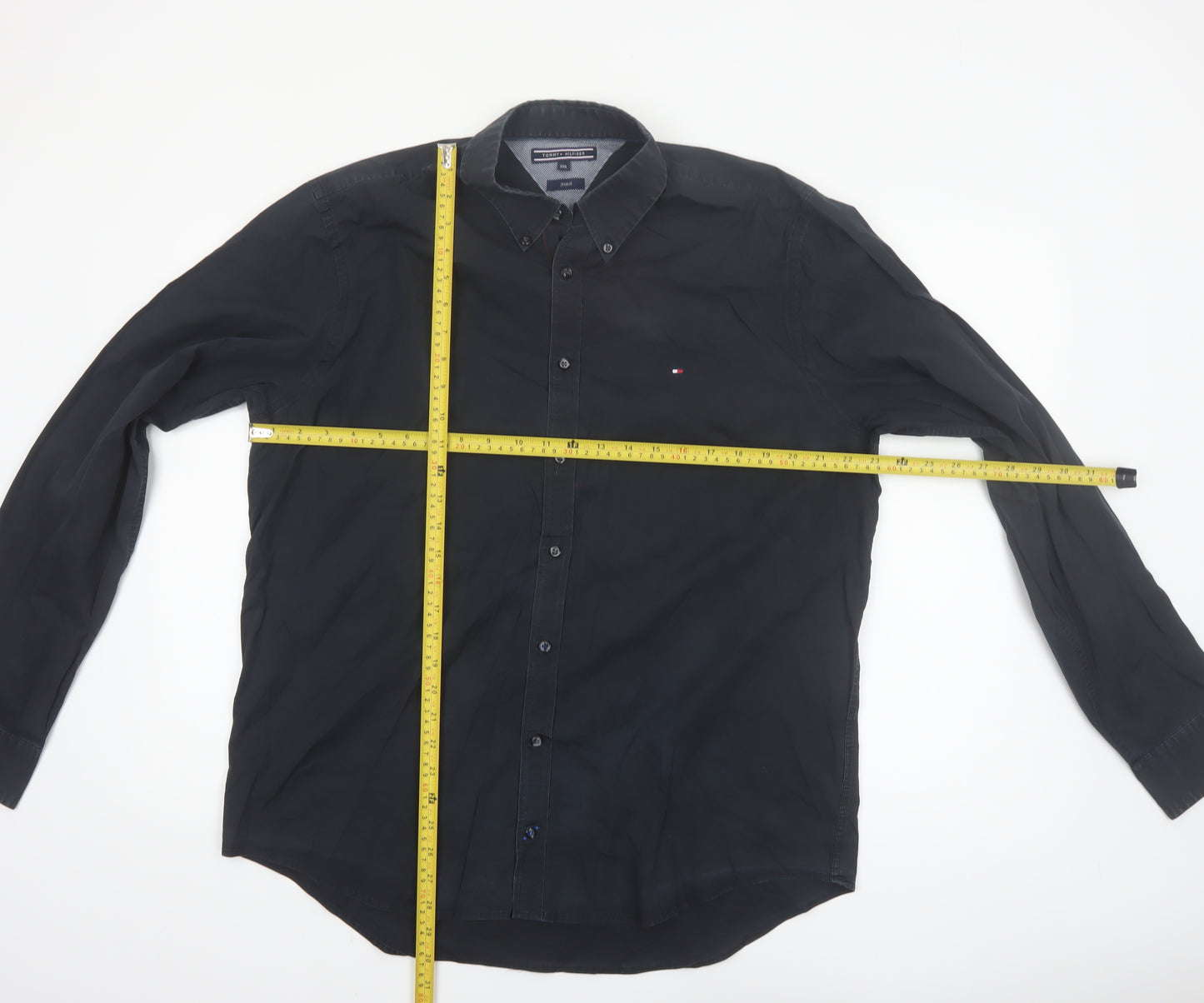 Tommy Hilfiger Men's Black 2XL Stretch Cotton Long Sleeve Button-Up Shirt