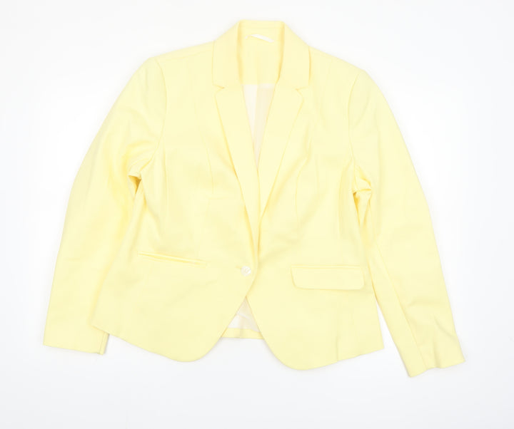 Marks and Spencer Women Yellow Single-Breasted Blazer UK 16 Cotton Blend