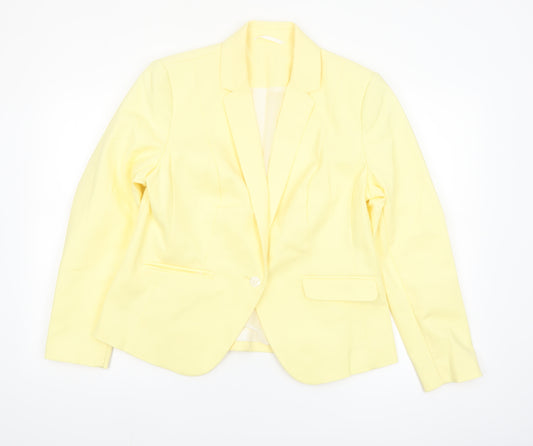 Marks and Spencer Women Yellow Single-Breasted Blazer UK 16 Cotton Blend