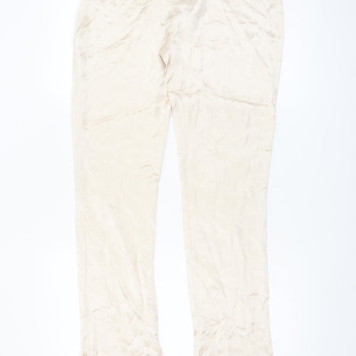 Zara Women Beige Flared Stretch Satin Trousers Size M