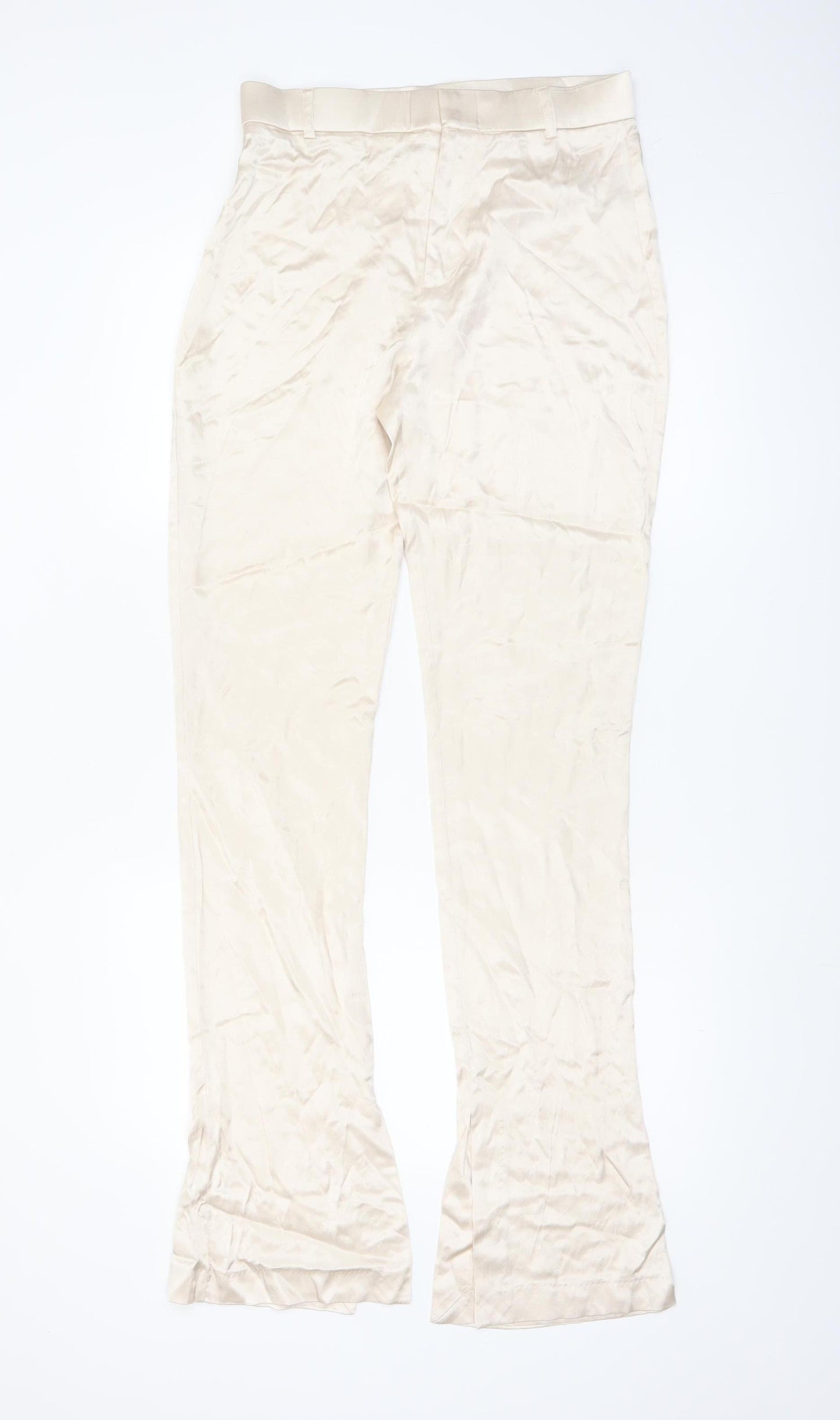 Zara Women Beige Flared Stretch Satin Trousers Size M