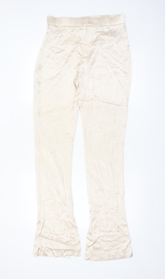 Zara Women Beige Flared Stretch Satin Trousers Size M