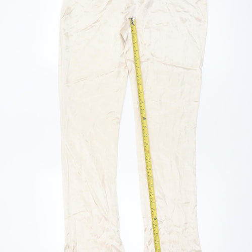 Zara Women Beige Flared Stretch Satin Trousers Size M