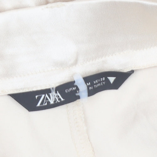 Zara Women Beige Flared Stretch Satin Trousers Size M