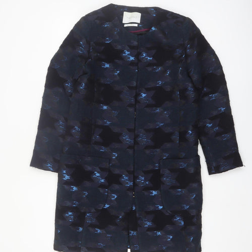 The Fold Women's Blue Geometric Wool Blend Long Coat Size 6