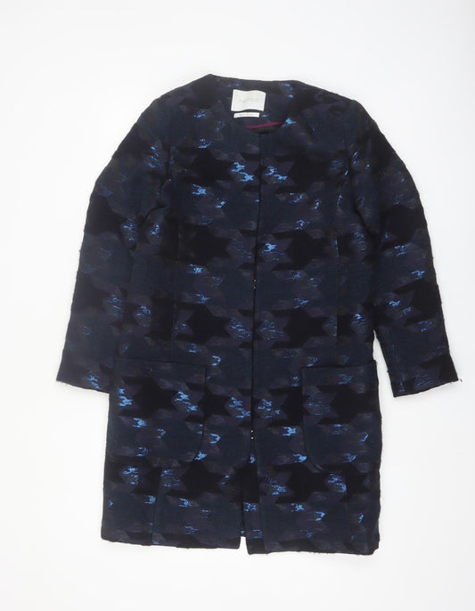 The Fold Women's Blue Geometric Wool Blend Long Coat Size 6