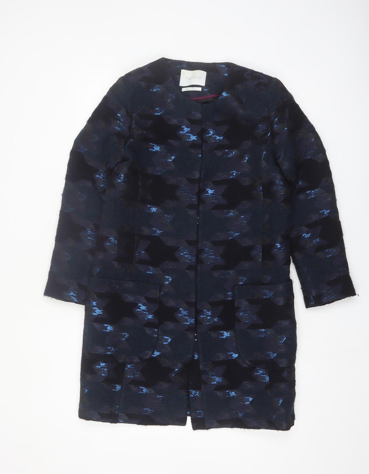 The Fold Women's Blue Geometric Wool Blend Long Coat Size 6