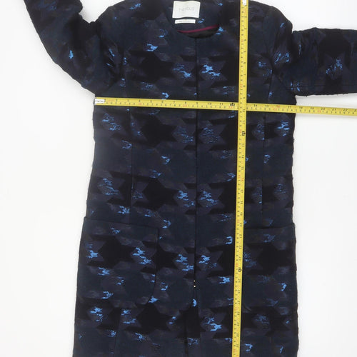 The Fold Women's Blue Geometric Wool Blend Long Coat Size 6