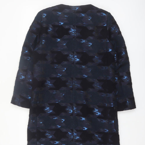 The Fold Women's Blue Geometric Wool Blend Long Coat Size 6