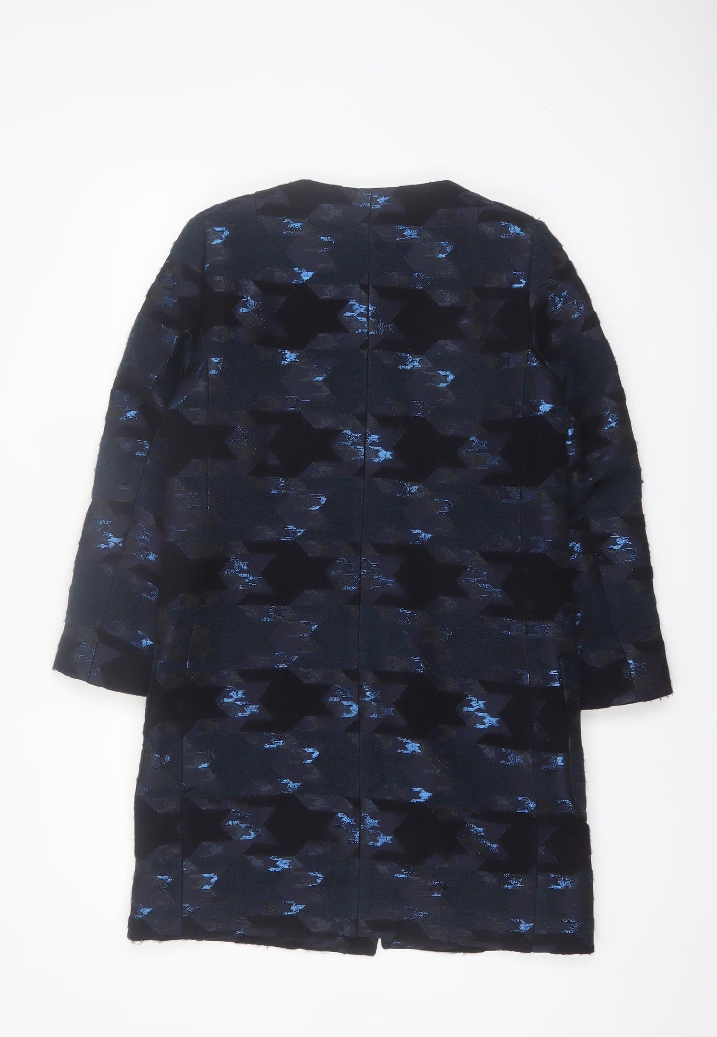 The Fold Women's Blue Geometric Wool Blend Long Coat Size 6
