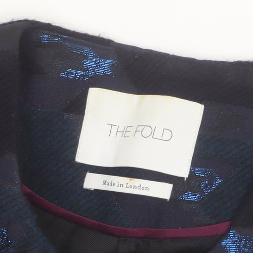 The Fold Women's Blue Geometric Wool Blend Long Coat Size 6