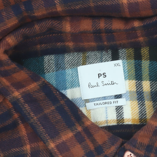 Paul Smith Men's Brown Plaid Flannel Tailored Fit Shirt 2XL
