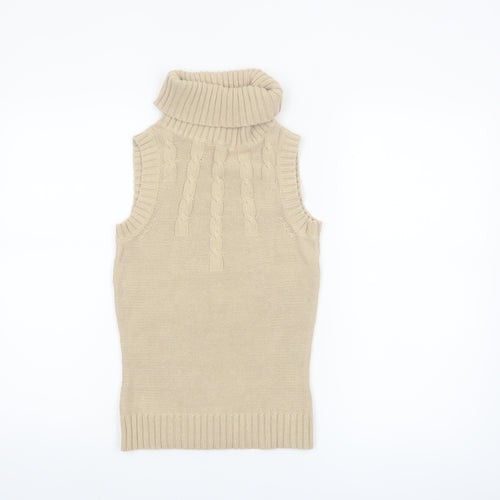 Dorothy Perkins Women Beige Size 8 Sleeveless Roll Neck Cable Knit Jumper Vest